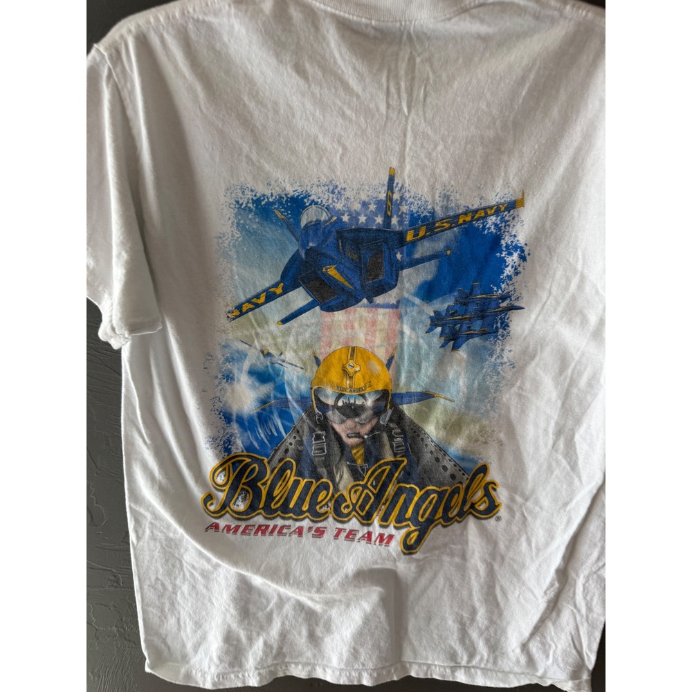 Gildan Vintage  Mens Blue Angels Americas Team Graphic T-Shirt White M US Navy